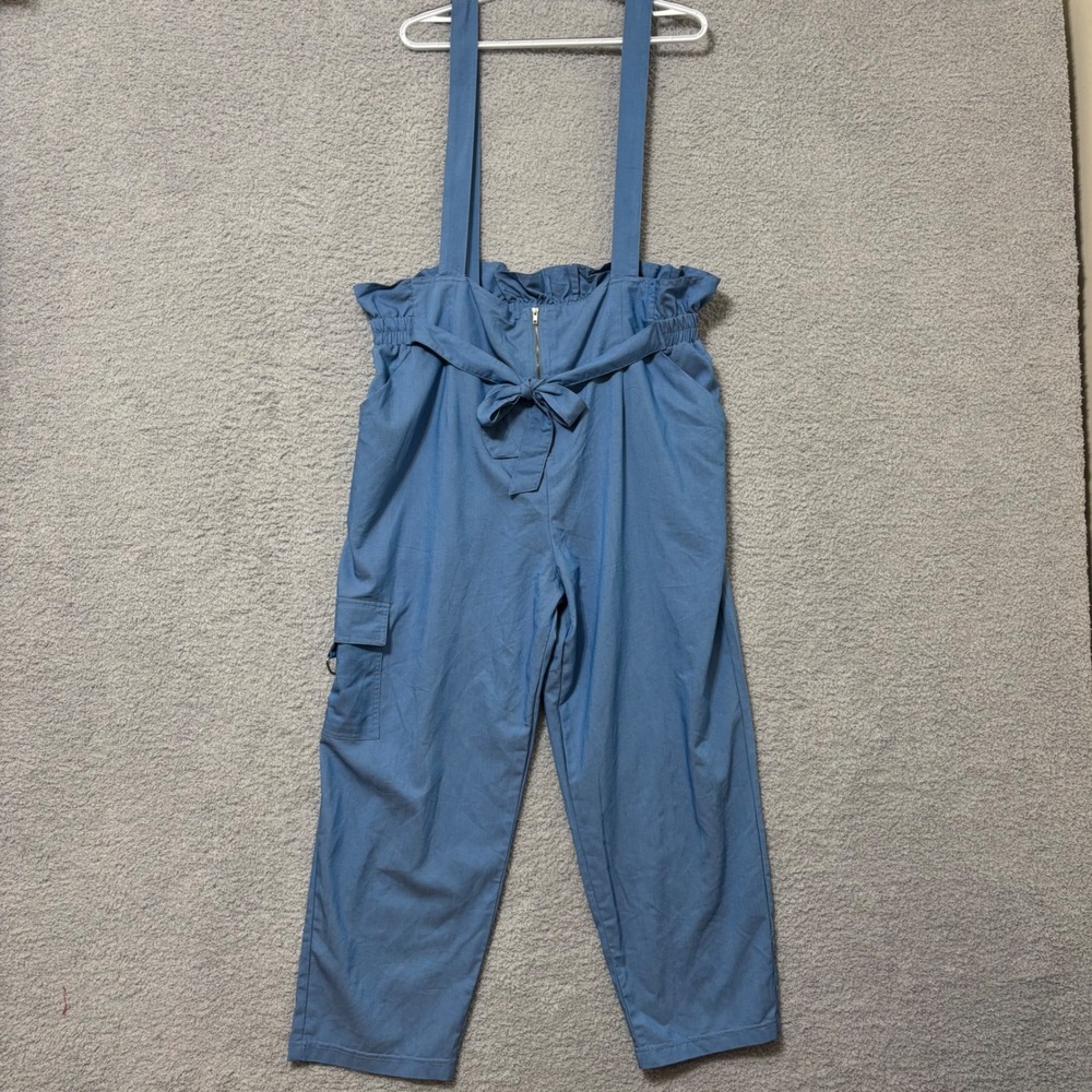 Casual Wide Leg Jumpsuit Cargo Pockets Relaxed Paperbag Elastic Waist Comfort 3X